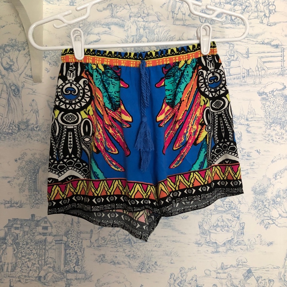 bright patterned miami flowy shorts